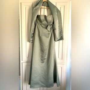 Mori Lee Size 8 Sage Satin Strapless Long Formal Prom Bridesmaid Gown With Sash